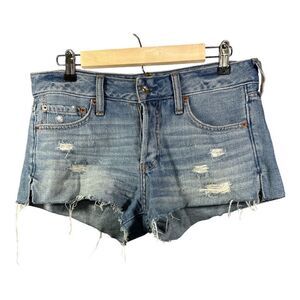 ABERCROMBIE & FITCH Women’s Button Fly Distressed Denim Jean Shorts Blue Size 27